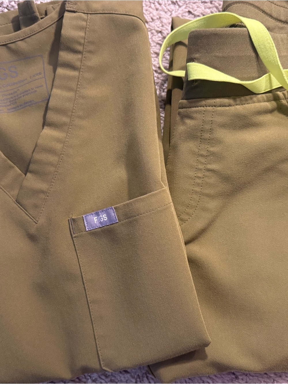Figs Men's Pants in Olive Drab with Neon Drawstring Accent